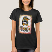 One Thankful Mama Messy Bun Leopard Fall Autumn Th T-shirt (Voorkant)