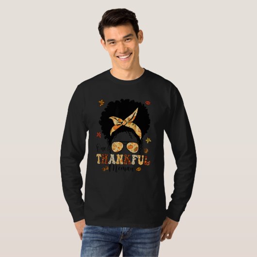 One Thankful Memaw  Messy Bun Fall Autumn Thanksgi T-shirt (Voorkant volledig)