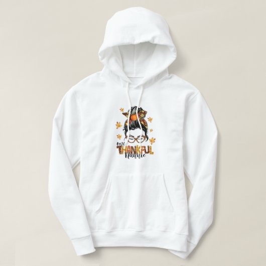 One Thankful Nannie Messy Bun Funny Herfst herfst Hoodie (Design voorkant)