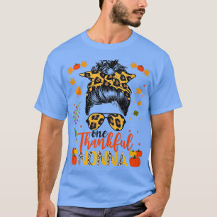 One Thankful Nonna Grandma Leopard Messy Autumn Th T-shirt