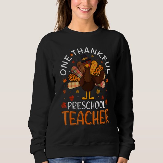 One Thankful Preschool Teacher Leopard Thanksgivin Trui (Voorkant)