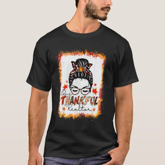 One Thankful Realtor Messy Bun Women Fall Cute Tha T-shirt (Voorkant)