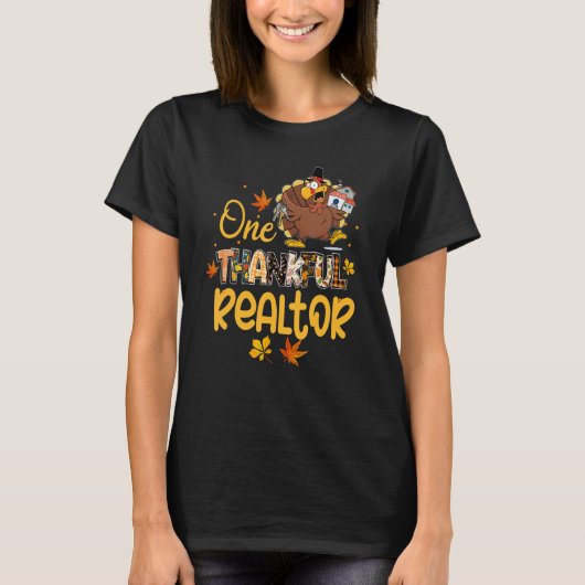 One Thankful Realtor Turkey Pilgrim Hat Thanksgivi T-shirt (Voorkant)