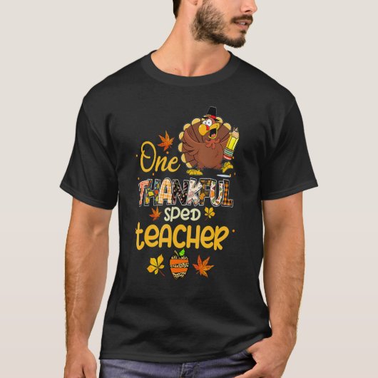 One Thankful Sped Teacher Turkey Pilgrim Hat Thank T-shirt (Voorkant)