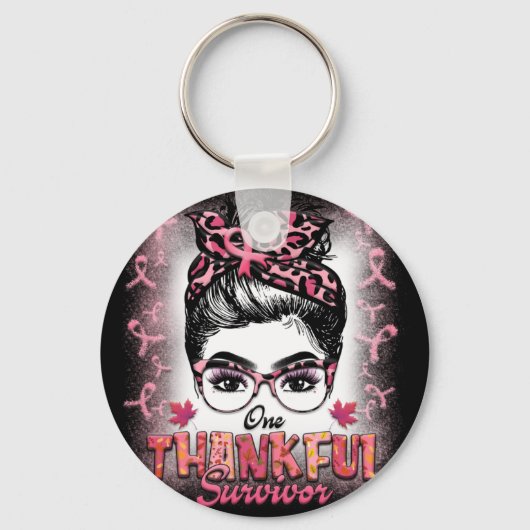 One Thankful Survivor Breast Cancer Bewustheid Sleutelhanger (Voorkant)