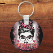 One Thankful Survivor Breast Cancer Bewustheid Sleutelhanger (Voorkant)