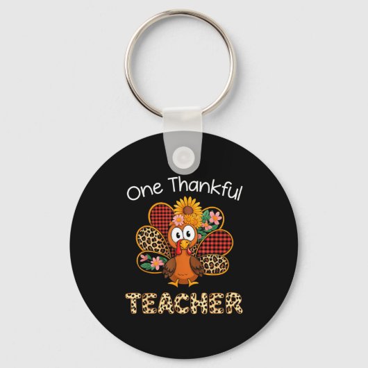 One Thankful Teacher Funny Cute Turkey Thanksgivin Sleutelhanger (Voorkant)