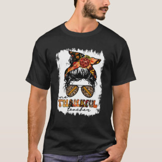 One Thankful Teacher Messy Bun Cute Herfst herfst T-shirt