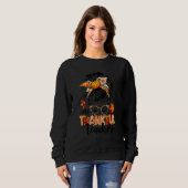 One Thankful Teacher Messy Bun Fall Autumn Thanksg Trui (Voorkant volledig)