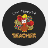 One Thankful Teacher Shirt Funny Cute Turkey Thank Ronde Sticker (Voorkant)