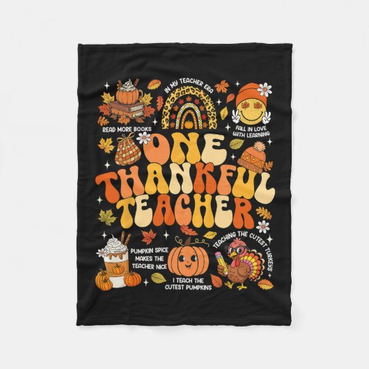 One Thankful Teacher Thanksgiving Groovy Fall Autu Fleece Deken (Voorkant)