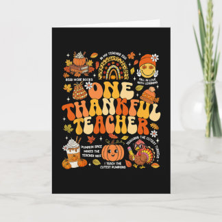 One Thankful Teacher Thanksgiving Groovy Fall Autu Kaart