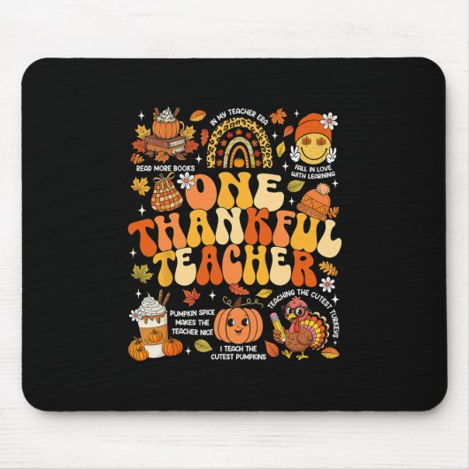 One Thankful Teacher Thanksgiving Groovy Fall Autu Muismat (Voorkant)