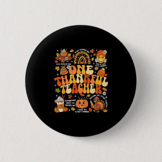 One Thankful Teacher Thanksgiving Groovy Fall Autu Ronde Button 5,7 Cm