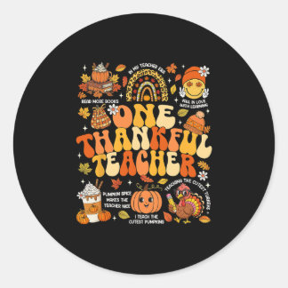 One Thankful Teacher Thanksgiving Groovy Fall Autu Ronde Sticker