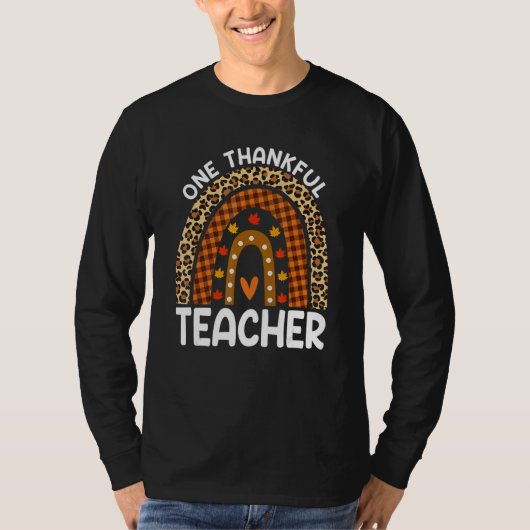 One Thankful Teacher Thanksgiving Rainbow Leopard  T-shirt (Voorkant)