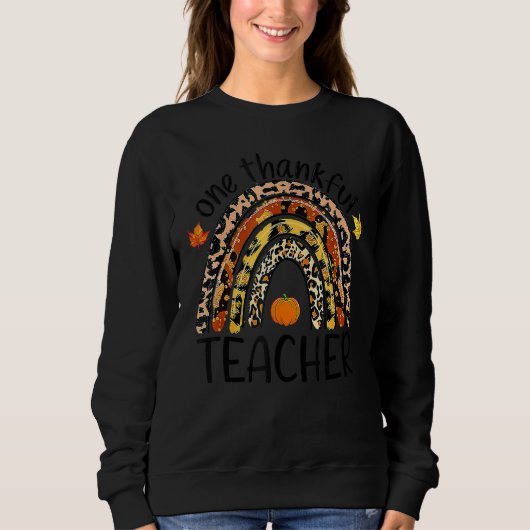 One Thankful Teacher Thanksgiving Rainbow Leopard  Trui (Voorkant)