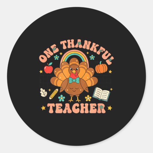 One Thankful Teacher Thanksgiving Turkey Cute Penc Ronde Sticker (Voorkant)