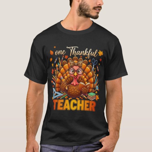 One Thankfull Teacher Thanksgiving Fall Turkey T-shirt (Voorkant)