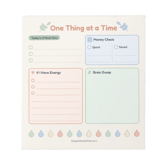 One Thing at a Time Dagelijkse Focusplanner Notitieblok (Voorkant)