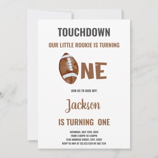 One Touchdown Football 1e verjaardag Uitnodiging (Voorkant)
