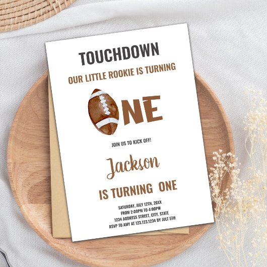 One Touchdown Football 1e verjaardag Uitnodiging
