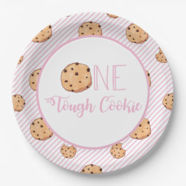 One Tough Cookie koekjes en roze strepen Verjaarda Papieren Bordje