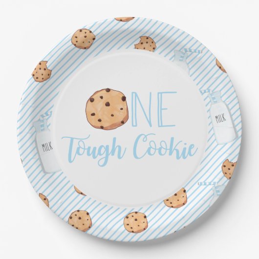 One Tough Cookie Melk en Cookies blauw Verjaardag Papieren Bordje (Voorkant)