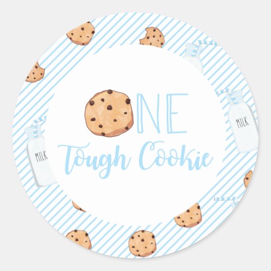 One Tough Cookie Melk en Cookies blauw Verjaardag Ronde Sticker (Voorkant)
