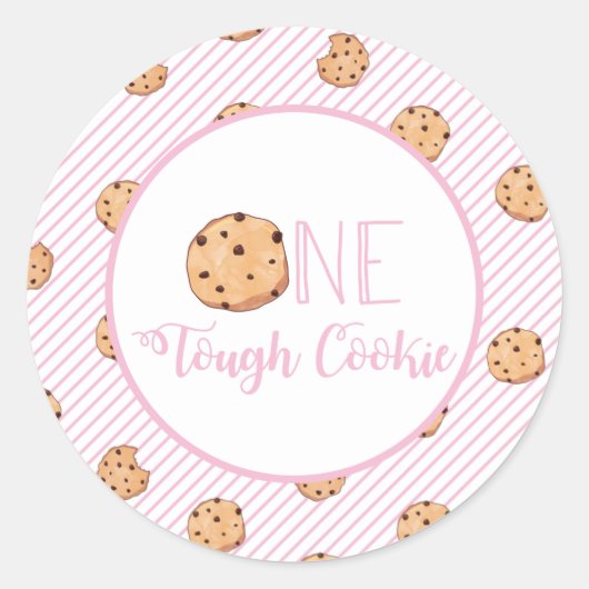 One Tough Cookie Roze Melk en Cookies Verjaardag Ronde Sticker (Voorkant)