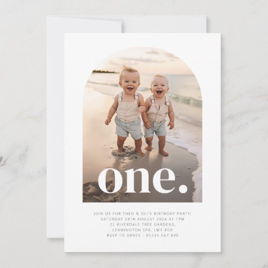 One Twin Boys - Gebogen foto Eerste Verjaardag Kaart (Voorkant)