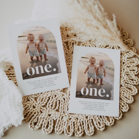 One Twin Boys - Gebogen foto Eerste Verjaardag Kaart