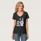 One Way Jesus People Christian Revolution Finger U T-shirt (Voorkant volledig)