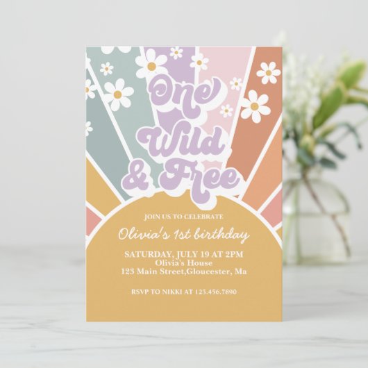 One Wild and Free Retro Sunshine Rainbow Daisy Uit Kaart (Staand voorkant)