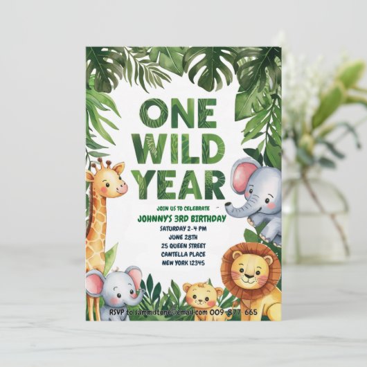 One Wild Year 1e Verjaardagsuitnodiging Kaart (Staand voorkant)
