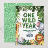One Wild Year 1e Verjaardagsuitnodiging Kaart (Voorkant / Achterkant)