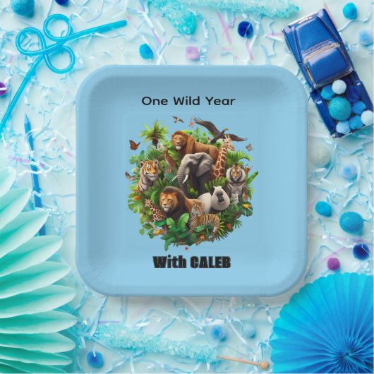 One Wild Year Boy's 1st Birthday Papieren Bord (Feest)