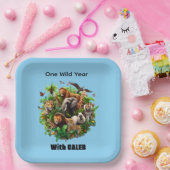 One Wild Year Boy's 1st Birthday Papieren Bord (Feest)