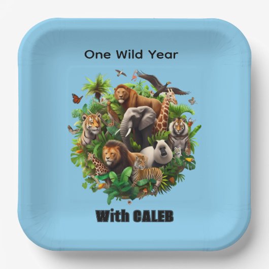 One Wild Year Boy's 1st Birthday Papieren Bord (Voorkant)