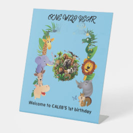One Wild Year Boy's 1st Birthday Welkom Teken Reclamebord Met Voetstuk