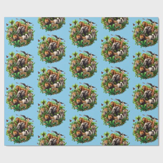 One Wild Year Boy's 1st Birthday Wrapping Paper Cadeaupapier (Vlak)