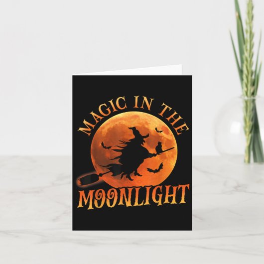 One Witch Riding Broom Halloween Magic Kaart (Voorkant)