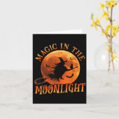 One Witch Riding Broom Halloween Magic Kaart (Gele Bloem)