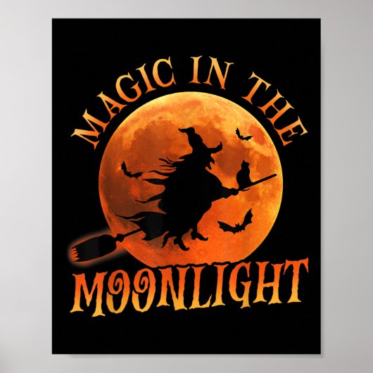 One Witch Riding Broom Halloween Magic Poster (Voorkant)