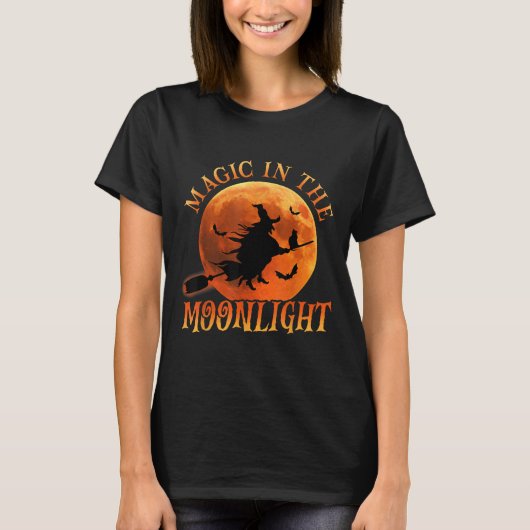 One Witch Riding Broom Halloween Magic T-shirt (Voorkant)