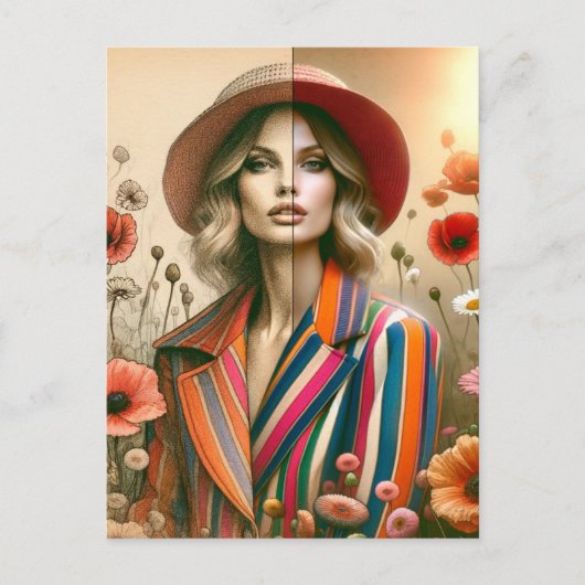 One Woman Two Styles Stripes Mode schets Briefkaart (Voorkant)