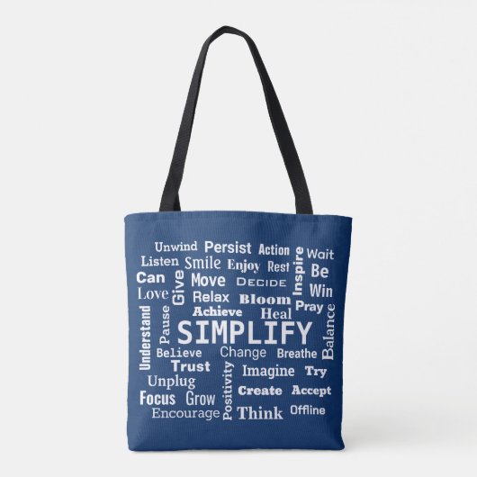 "One Word" Word Cloud op Navy Blue Tote Bag (Achterkant)