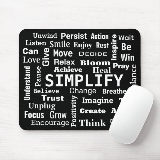 "One Word" Word Cloud op zwart Muismat (Met muis)