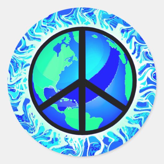 One World Peace Sign Ronde Sticker (Voorkant)