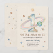 One Year Around The Sun 1st Birthday Invitation Kaart (Voorkant / Achterkant)